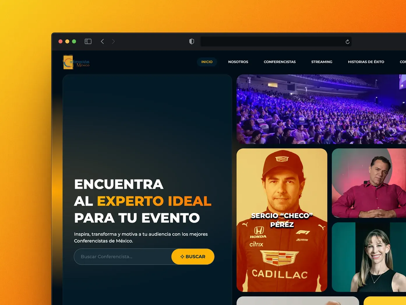 Página principal del sitio Conferencistas México con buscador de expertos para eventos, perfiles destacados como Ricardo Finito López y ponentes reconocidos, ideal para contratar conferencistas profesionales en México.